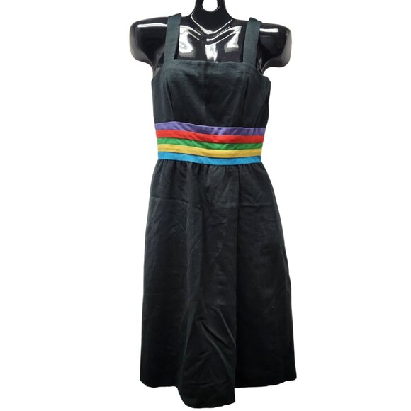 Vintage Black Dress With Rainbow Stripes Strapless EUC - Picture 1 of 6
